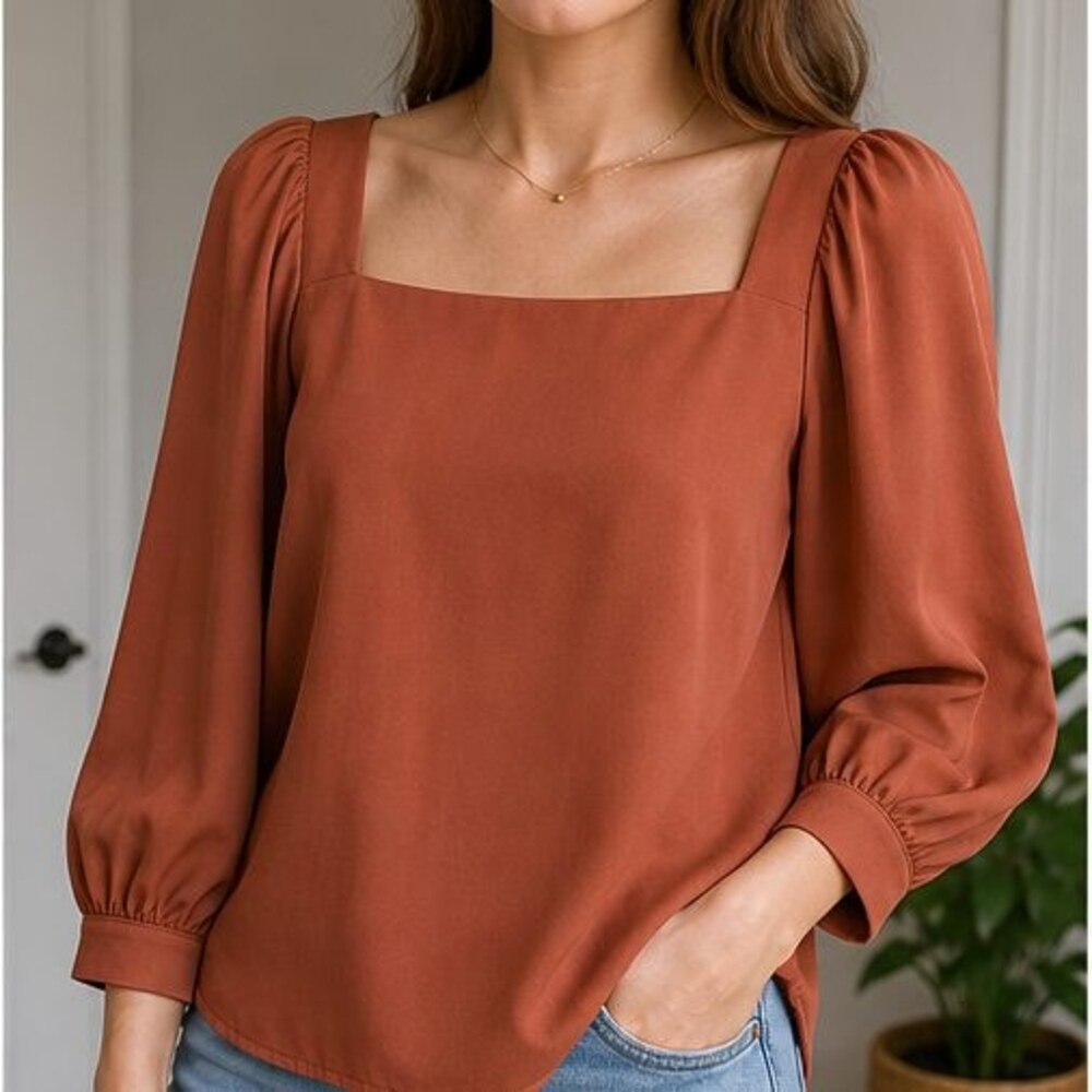 Rust Wrap Blouse - Picture 2 of 6
